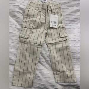 Mini Rodini Beige Striped Kids Cargo Pants